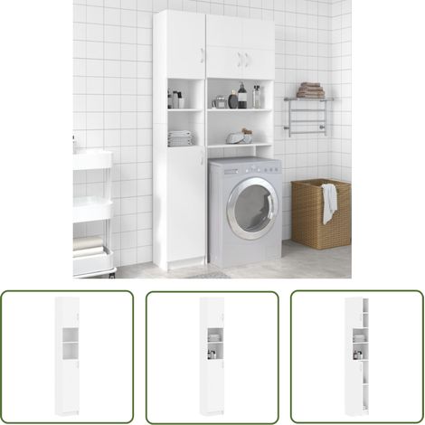 The Living Store Badezimmerschrank Weiß 32×25,5×190 cm Holzwerkstoff - Badezimmermöbel - Holzschränk - Schubladen - Aufbewahrungsraum - Wandmontage (1/5)