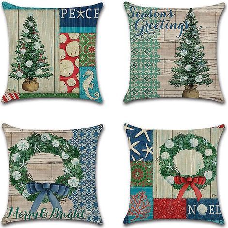 Ensemble De 4 Taies D'oreiller De Nol Vertes 18x18 Pouces Taies De Coussin Dcoratives De Vacances Style Campagnard Taie D'oreiller Pour Canap La Mais (1/5)