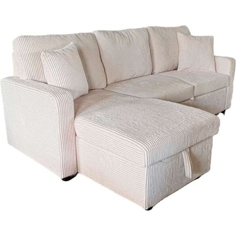 Sofá cama Chaiselongue con arcón tapizado crema, 210cm(ancho) 134cm(fondo) 90cm(altura). (1/5)