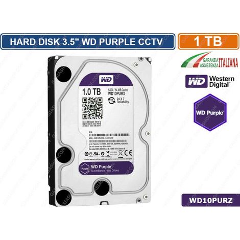 HARD DISK HD 3,5" SATA PURPLE 1000 GB 1TB 6GB/S WESTERN DIGITAL WD10PURZ CCTV