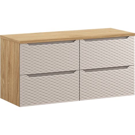 Mueble bajo lavabo 120cm 4 cajones encimera Elora Beige y madera (1/4)