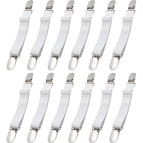 Attache Drap Housse,BlancSangle Drap Housse,12 Pièces Attache Sangle de Maintien Ajustable,Réglable Sangle Drap Housse de Maintient Tendeur Draps Réglable (1/5)