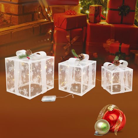Lot de 3 coffrets cadeaux lumineux, coffret cadeau carré à éclairage LED pour Noël, mariages et anniversaires, Luminaire (1/5)