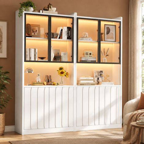 Mueble vitrina de almacenamiento con LED, 2 piezas, 160 x 35 x 200 cm, blanco DESVIAE (1/5)