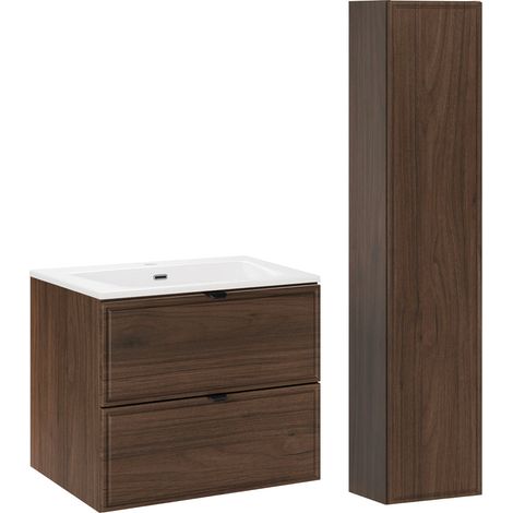 Mueble bajo Elias de madera oscura con lavabo encastrado de 60 cm y pedestal (1/4)