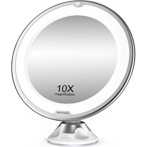 10x Magnification LED Illuminated Cosmetic Mirror, Ball Joint, 360° Adjustable, Portable Vanity Mirror for Bathroom and Travel (1/5)