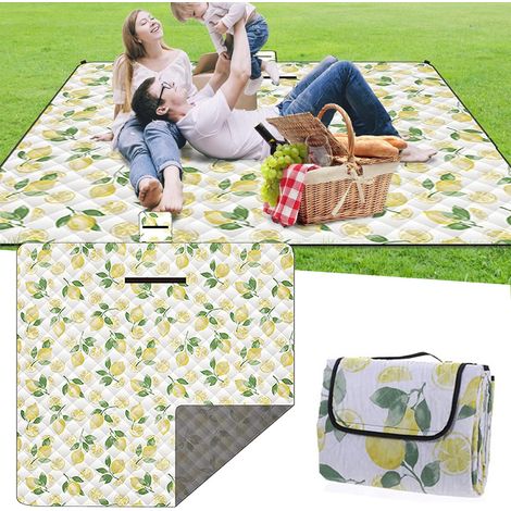 Picknickdecke Wasserdicht 200x200 Outdoor Stranddecke Sandfrei Strandmatte Campingdecke Sanddichte Outdoordecke Familiendecke Picknick Matte mit Tragegriff Waschbar für Camping Reise - Gelb (1/5)
