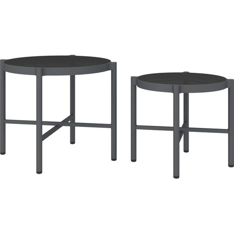 Ensemble de 2 Tables Basses Gigognes Extérieur , Verre Trempé & Aluminium Noir , Pliables (1/5)