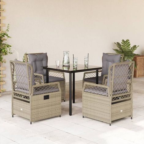 Salon de jardin 5 pièces avec coussins, polyrotin beige et table en verre noire - PANGIVO (1/5)