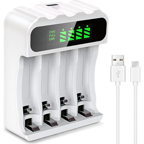 Chargeur pour Piles AA/AAA, Chargeur Intelligent, 4 Emplacements pour Piles, Écran LED Affichant Le Niveau de Charge, Chargeur Intelligent NiMH 1,2 V (1/5)