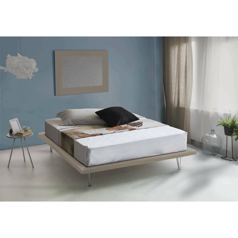 Talamo Italia Cama matrimonial Linda, Cama fija en tela con pies, 100% Made in Italy, adecuado para colchón Cm 160x200, Beige, con embalaje reforzado (1/4)