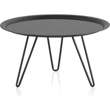 Table d'appoint plateau en verre et fer coloris noir - Ø 62 x Hauteur 34 cm (1/3)
