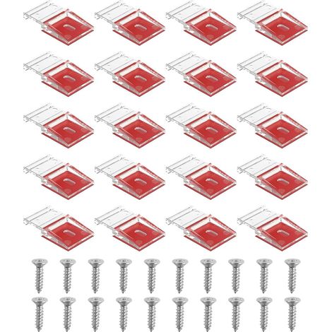 20 Clips de Fixation Lumineuse Transparents pour Bandes Lumineuses Auto-Adhésifs Avec Vis, Clips Raccord Support de Bande LED de 10MM de Large, IP30/65,Support de Montage pour Armoires Bureau Voiture