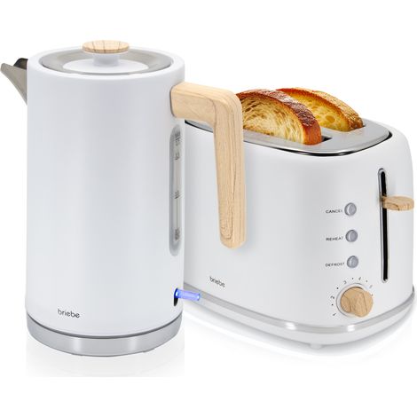 Briebe SKT1167WHT Nordic Set Tostadora Pan Ranura Ancha 2 Rebanadas + Hervidor Agua Eléctrico 1,7L Inalámbrico 2200W Blanco (1/5)