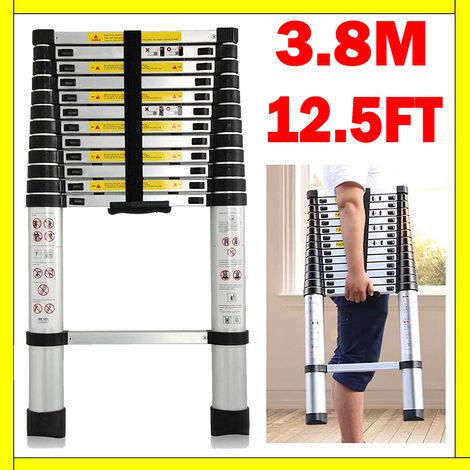 3.8M Telescoping Ladder Telescopic Extension Ladder with Locking Mechanism Multi Purpose Compact Ladders for Home Garage Clean 330 Pound Capacity