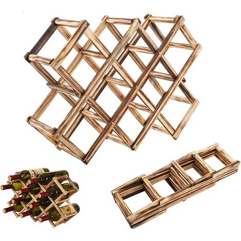 Casier à vin en bois - Casier à vin extensible - Casier à vin sur pied en bois - Casier à vin en bois pour 10 bouteilles - Casier à vin pliable - 45 x 31 cm - Convient pour la cuisine et la salle à ma (1/5)