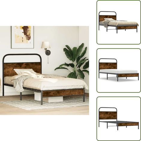 The Living Store Estructura de cama sin colchón 100x200 cm madera roble ahumado - Cama sin colchón