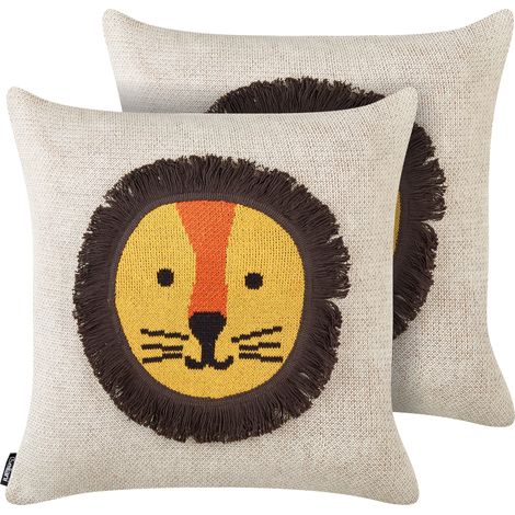 Conjunto de 2 cojines decorativos para habitación infantil motivo león funda algodón beige Sarangar (1/5)