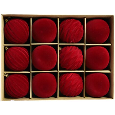 Boules de Noël en velours floqué pour sapin de Noël, 8 cm, 12 boules en plastique à suspendre