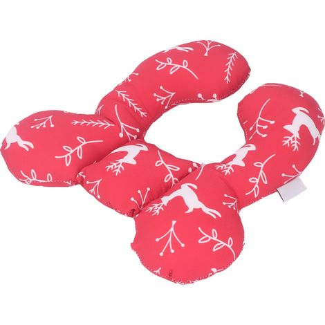 Oreiller de positionnement pour la tête de bébé, soutien de la nuque en forme de U, oreiller de sommeil amovible et lavable en coton PP, motif cerf de Noël rouge (1/5)