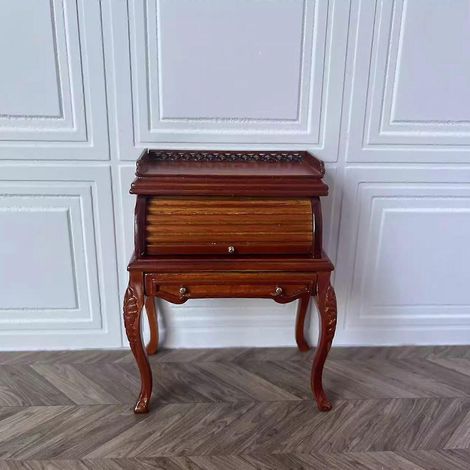 Meubles miniatures à l'échelle 1:12 : bureau antique avec tiroirs de rangement et chaise pour maison de poupée (1/5)