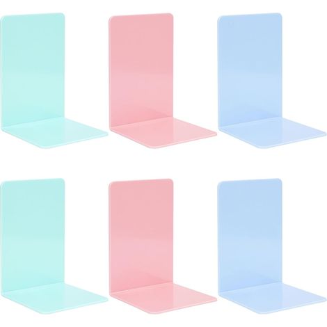 3 Paires/6 Pcs Serre Livres, Cale Livre Bibliothèque Decoratif de L, Serre-Livres pour étagère, Serre Livre en Acrylique, Supports Bookends pour étagères,Chambre,Bureau,bibliothèque(Bleu,Vert,Rose) (1/5)
