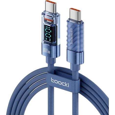 Cable USB C a C TOOCKI azul de 1 metro, 100 W PD QC + vatímetro LCD de 100 cm (1/5)