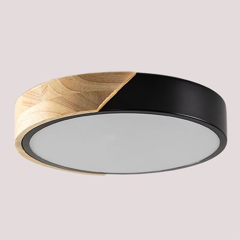 Sklum – Plafonnier LED Jan Ø30 cm – Bois naturel – Température de lumière réglable 2700-6500K – Éclairage moderne pour cuisines et salons
