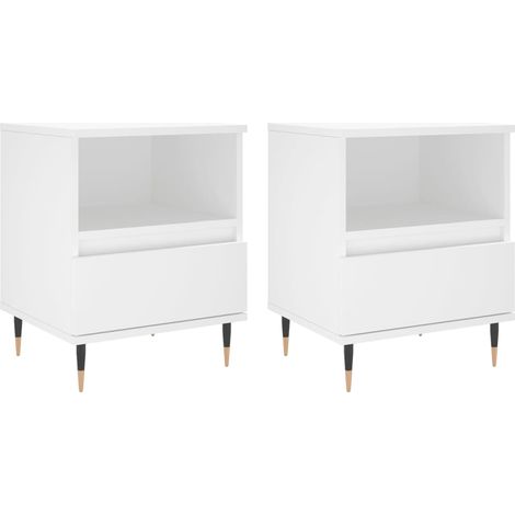 Juego de 2 mesitas de noche con compartimento abierto y cajón 40 x 35 x 50 cm madera contrachapada blanca y metal DEC034940