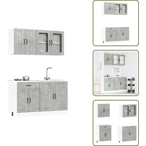 Armadi in truciolato - vidaXL Set Mobili da Cucina 4 pz Lucca Grigio Cemento in Truciolato - Armadi con ante in vetro