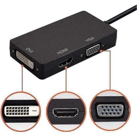 Adaptateur convertisseur Mini DisplayPort Thunderbolt mâle vers DVI-D HDMI VGA, prenant en charge les résolutions 4K et 1080p. (1/3)
