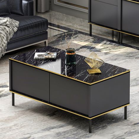 Mesa de Centro Zerbolo, con Patas, un Compartimento, Tapa Elevable, 90x45x40h cm Negro Antracita (1/5)
