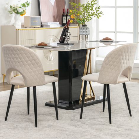 Lot de 2 chaises de salle à manger rembourrées velours,cadre métallique,pieds réglables,motif losange,beige élégant pour intérieur.