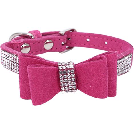 Collier Pour Chien - En Cuir Velours Souple avec Strass Dorés et Nœud Papillon - Ajustable 20-26 cm - Taille XS pour Chiens de 3 à 5 kg (1/5)