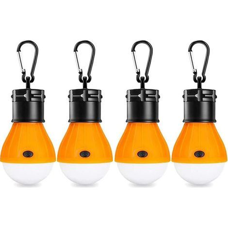 Lot de 4 lampes LED pour tente Crochet à clip Lumières d'urgence pour camping et randonnée Lampe portable pour camping, randonnée (orange) (1/5)