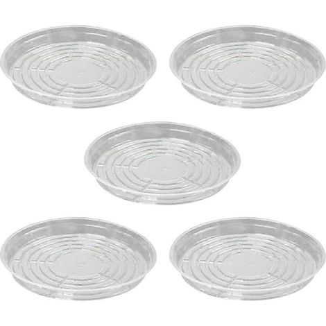 Soucoupes robustes pour pots de fleurs - Lot de 5 plateaux en plastique transparent pour l'intérieur et l'extérieur (1/5)