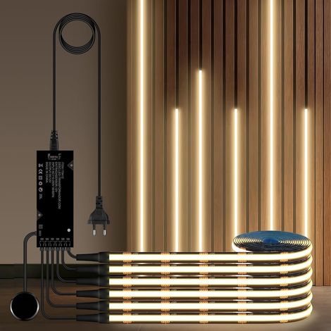 Bande LED COB - 2 m - 6 rouleaux - 12 V - Panneaux acoustiques - Blanc naturel - Découpable - Bande LED COB - Avec interrupteur tactile et variateur à balayage de la main - Pour armoires à (1/5)
