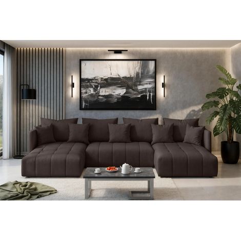 AX LIVING Braun Sofa U Form mit Schlaffunktion Veliro U, 353 cm breit