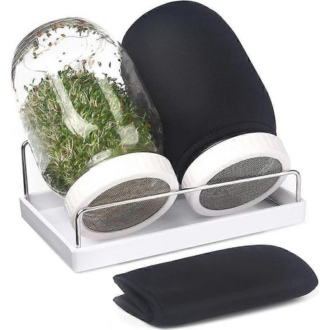 Kit de germination, 2 bocaux à large ouverture d'un litre avec couvercles grillagés, 950 ml, support et brosse pour la culture du brocoli et de la luzerne (1/5)