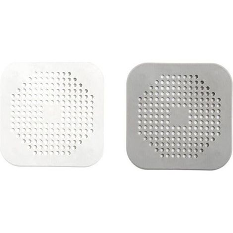 Lot de 2 couvercles de bonde carrés pour douche, récupérateurs de cheveux, bouchons plats en silicone blanc (1/4)