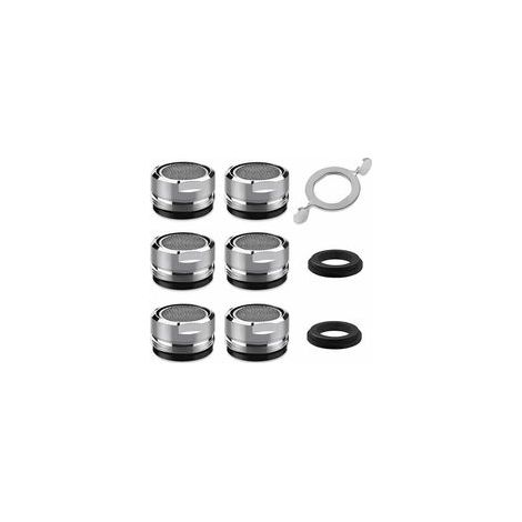 Aireador de grifo M24, 6 piezas, aireador de grifo ahorrador de agua con filtro de acero inoxidable y ABS, incluye 8 juntas y 1 llave para aireador cromada para grifos de lavabo de baño y cocina. (1/4)
