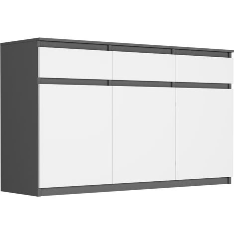 Dreitürige Kommode mit Schubladen und Schränken, Anthrazit Mix Weiß, 120 x 40 x 98 cm - Modern S-3 (1/5)