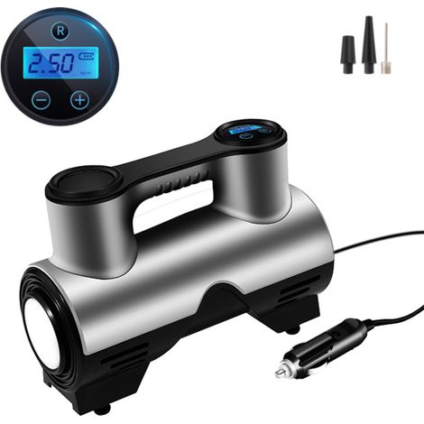 Gonfleur de pneus numérique portable avec compresseur d'air, pompe à air pour voiture, moto, vélo et ballons, éclairage LED, arrêt automatique et 3 embouts (1/5)