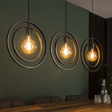 Suspension 3 lampes 130x40x150 cm en métal gris foncé - AMP