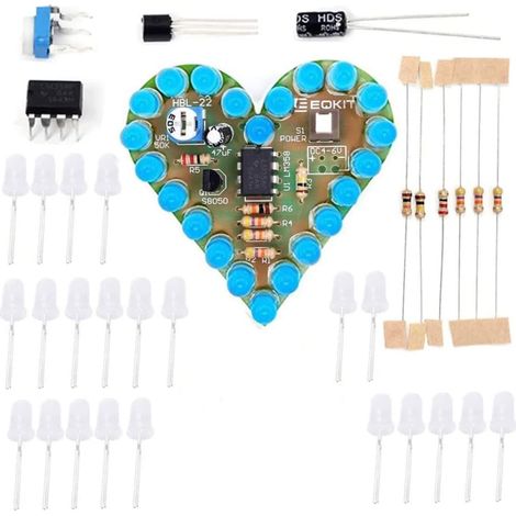 Kit d'entraînement en soudage avec une respiration à LED, projet électronique de bricolage en forme de cœur pour les débutants, bleu (1/5)