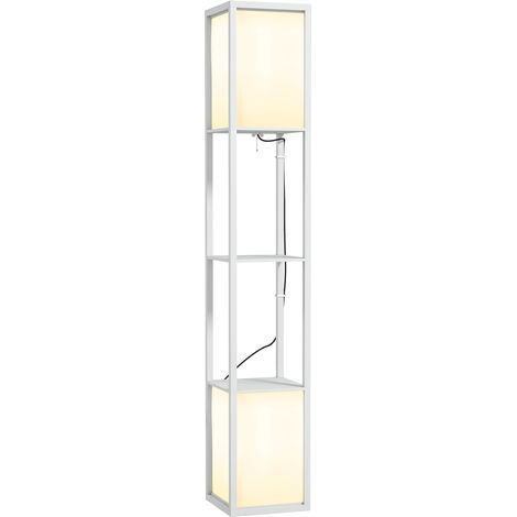 Lampada da Terra con 2 Paralumi E27 40W e 2 Ripiani  26x26x156 cm Bianco (1/5)