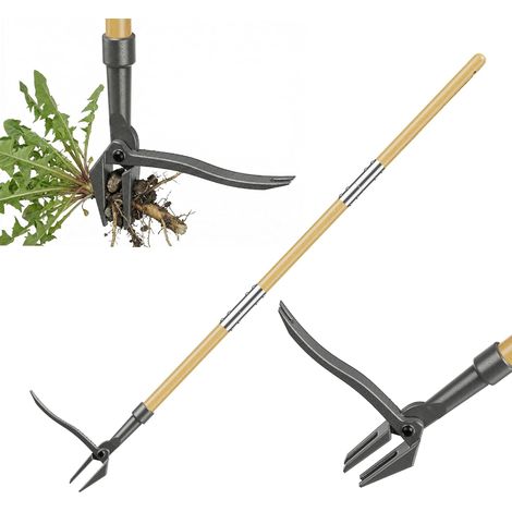 Désherbeur, griffe de jardin avec griffe tranchante à 4 griffes, pédale stable et poignée en bambou naturel, appareil d'élimination des mauvaises herbes, outil de jardin pratique pour (1/5)
