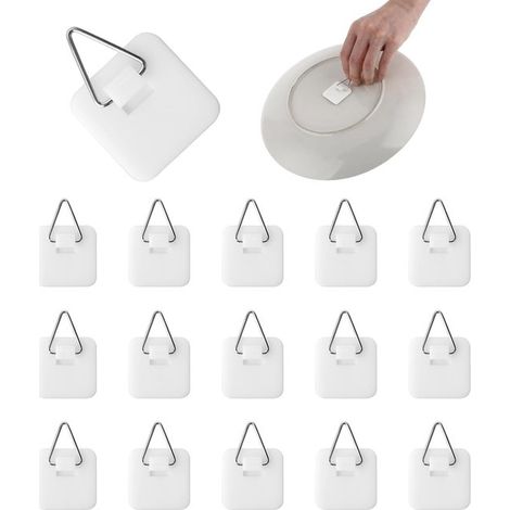 15 pezzi - Ganci adesivi invisibili da 3,17 cm - per esposizione a parete - staffa verticale per appendere pannelli decorativi / opere d'arte - bianco (1/5)