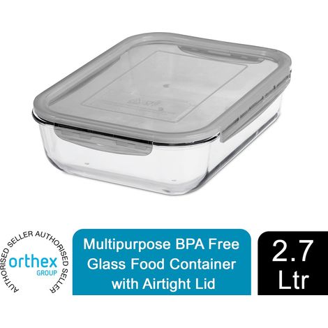 SmartStore Multipurpose BPA Free Glass Food Container with Airtight Lid, 2.7 L