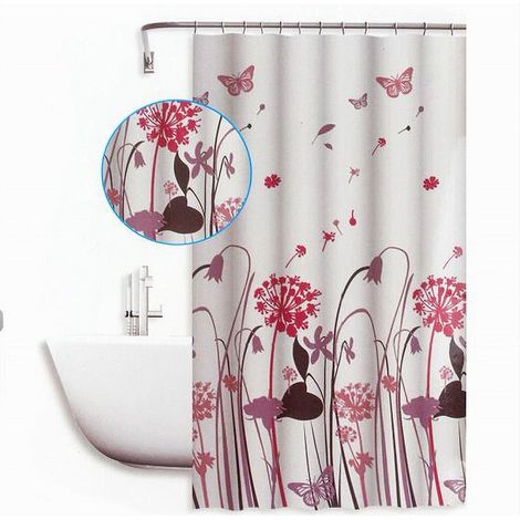 Trade Shop - WASSERDICHTER ANTI-SCHIMMEL DUSCHVORHANG 240X200 CM BADEZIMMER RINGE BLUMEN SCHMETTERLINGE 59516 - (1/2)